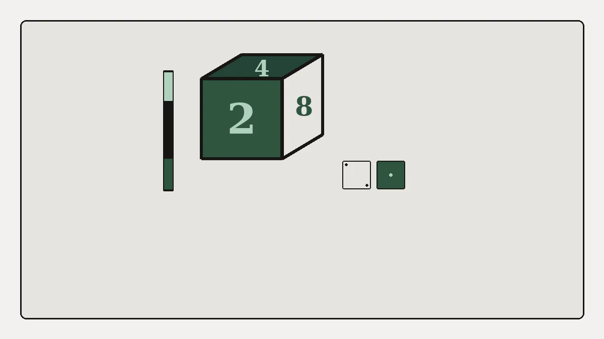Framed doubling-cube panel with umber cube faces and dice pip hints.